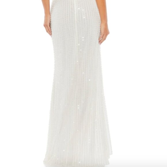 MAC DUGGAL 93735 PEARL EMBELLISHED SOFT TIE ONE SHOULDER WHITE GOWN sz 10 - Picture 5 of 5